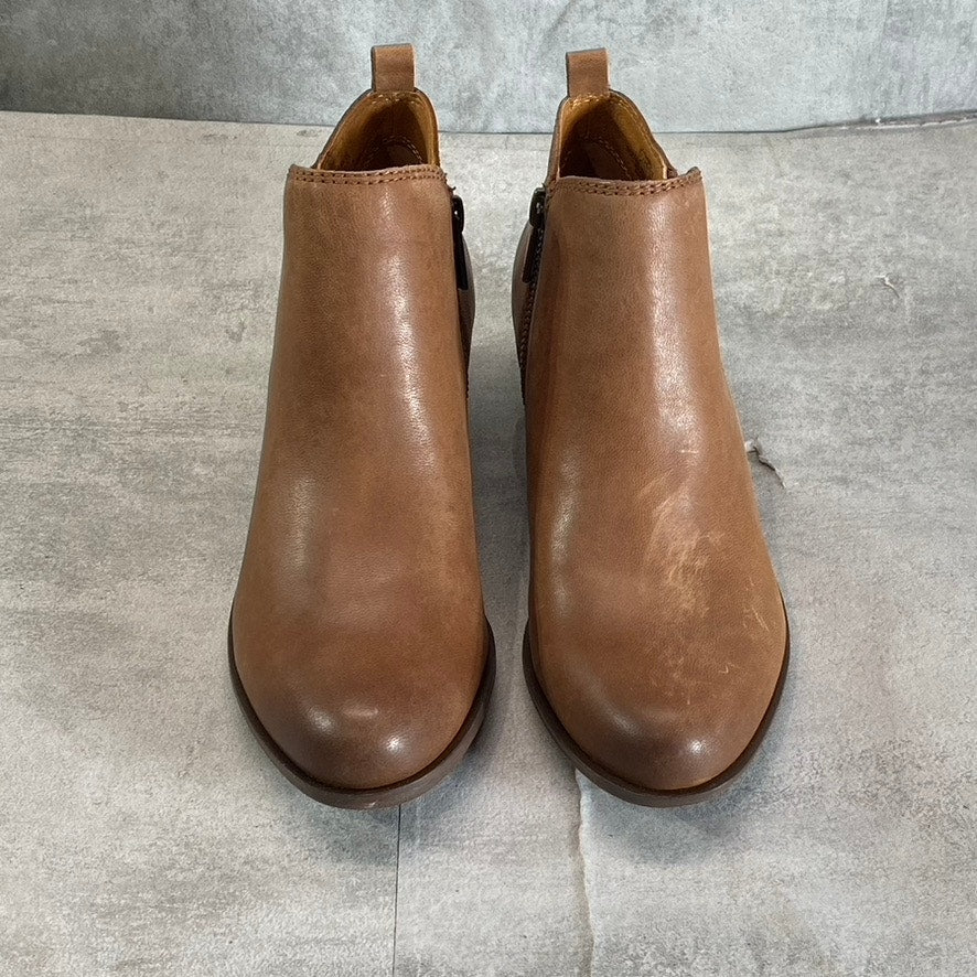 LUCKY BRAND Women's Toffee Barillos Leather Basel Double Side-Zip Block-Heel