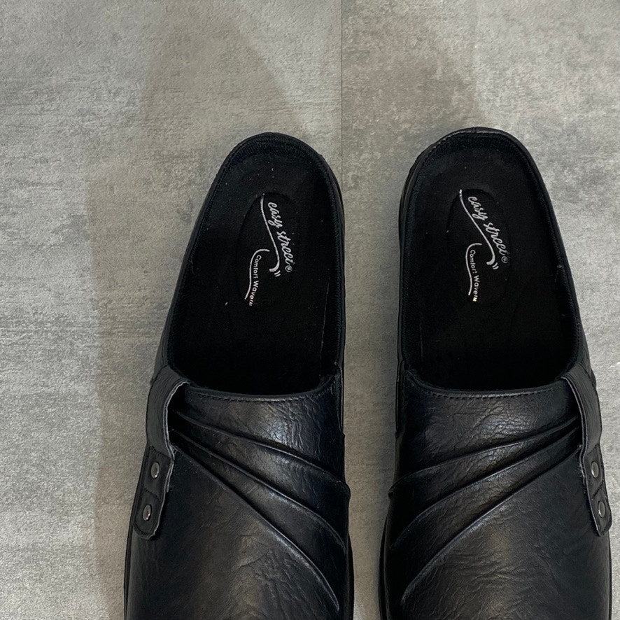 EASY STREET Black Faux Leather Holly Comfort Round-Toe Slip-On Mule Shoes SZ 9