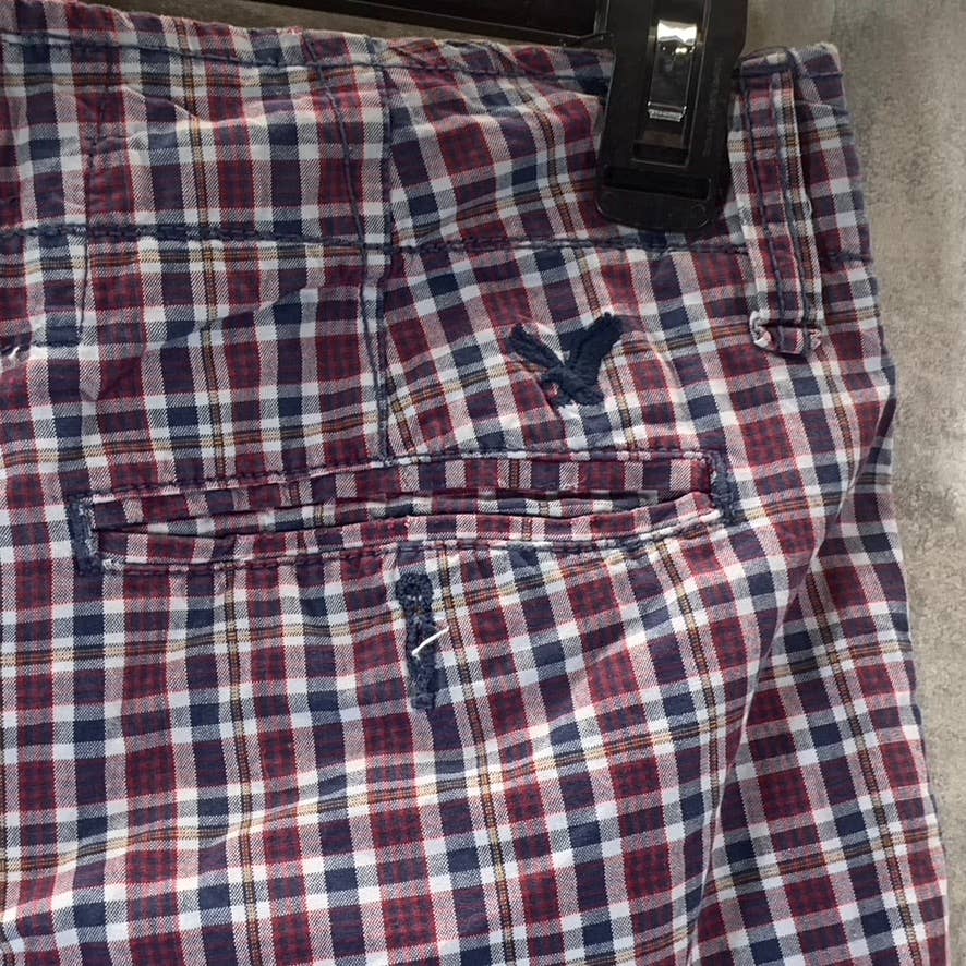 AMERICAN EAGLE Outfitters Men's Red/Navy Gingham Classic Length Shorts SZ 28
