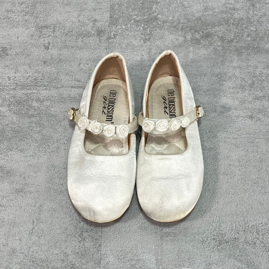 DE BLOSSOM Girls White Satin Helen Mary Jane Flats SZ 10