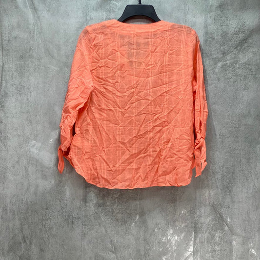 MICHAEL Michael Kors Petite Orange Long Sleeve Cotton Tie V Neck Top SZ PM