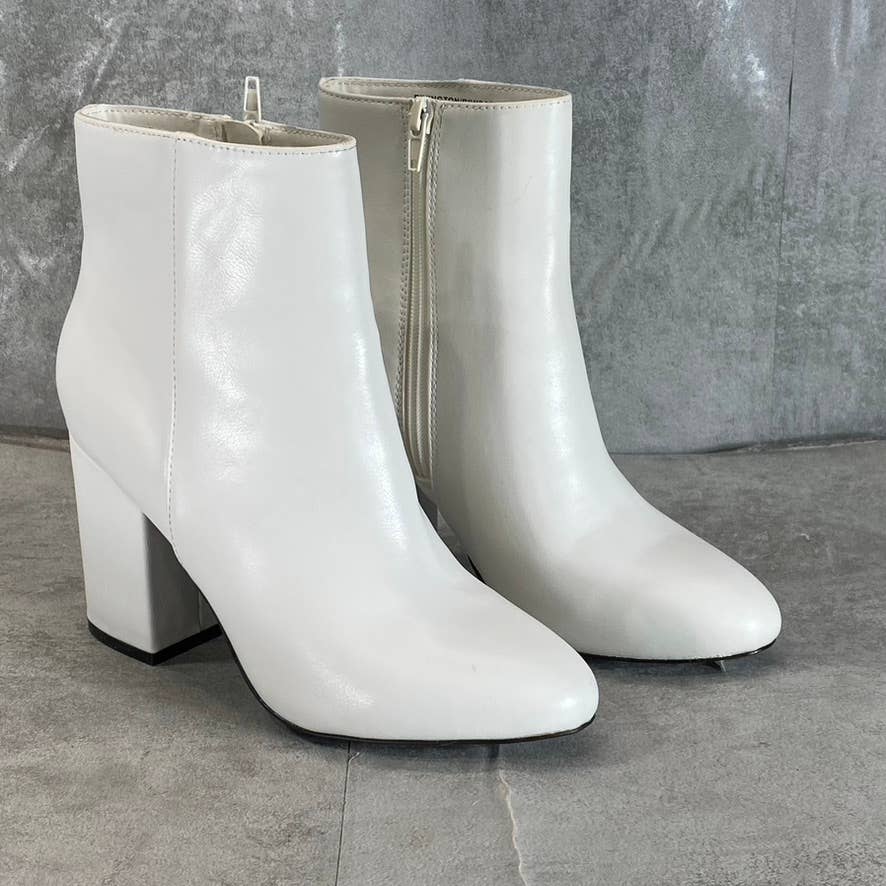 MADDEN GIRL Women's White Rivington Almond-Toe Block-Heel Ankle Boots SZ 7