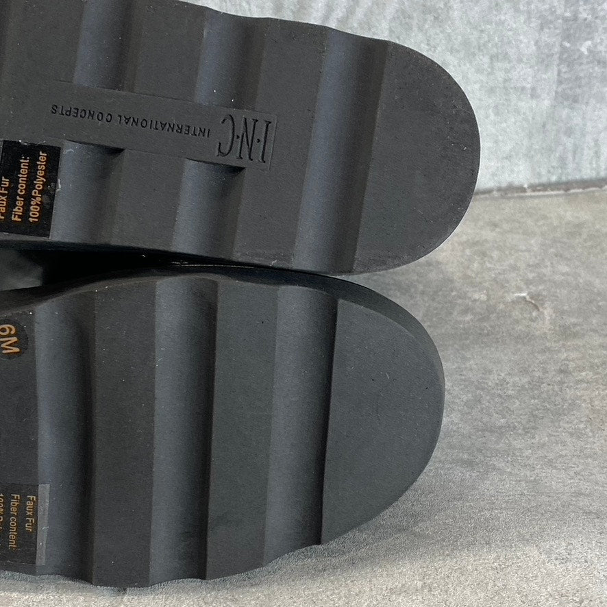 INC INTERNATIONAL CONCEPTS Women's Black Faux-Fur Hannia Lace-Up Wedge Boots SZ6