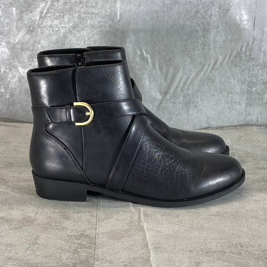 ROCKPORT Women's Black Leather Vicky Belt Side-Zip Ankle Boots SZ 8