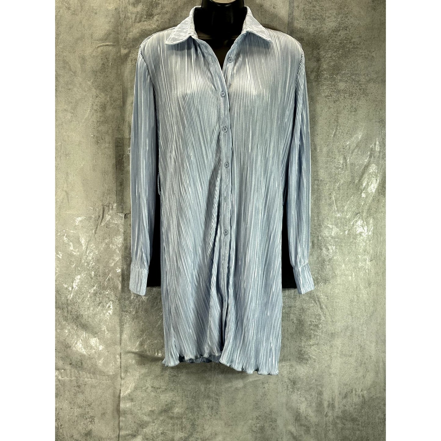 PEPPERMAYO Women's Baby Blue Plisse Soho Chic Long Sleeve Mini Shirt Dress SZ 0