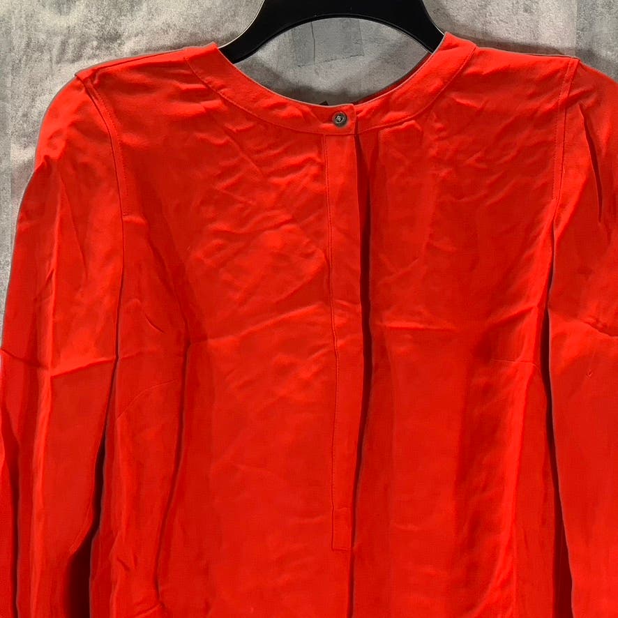 J.CREW Women's Bold Red Button-Up Long Sleeve Collarless Top SZ 00