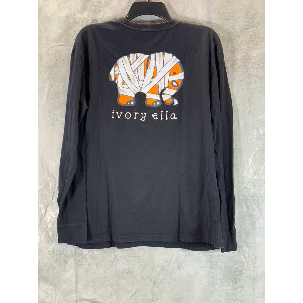 IVORY ELLA Women's Black Graphic Crewneck Long Sleeve T-Shirt SZ M