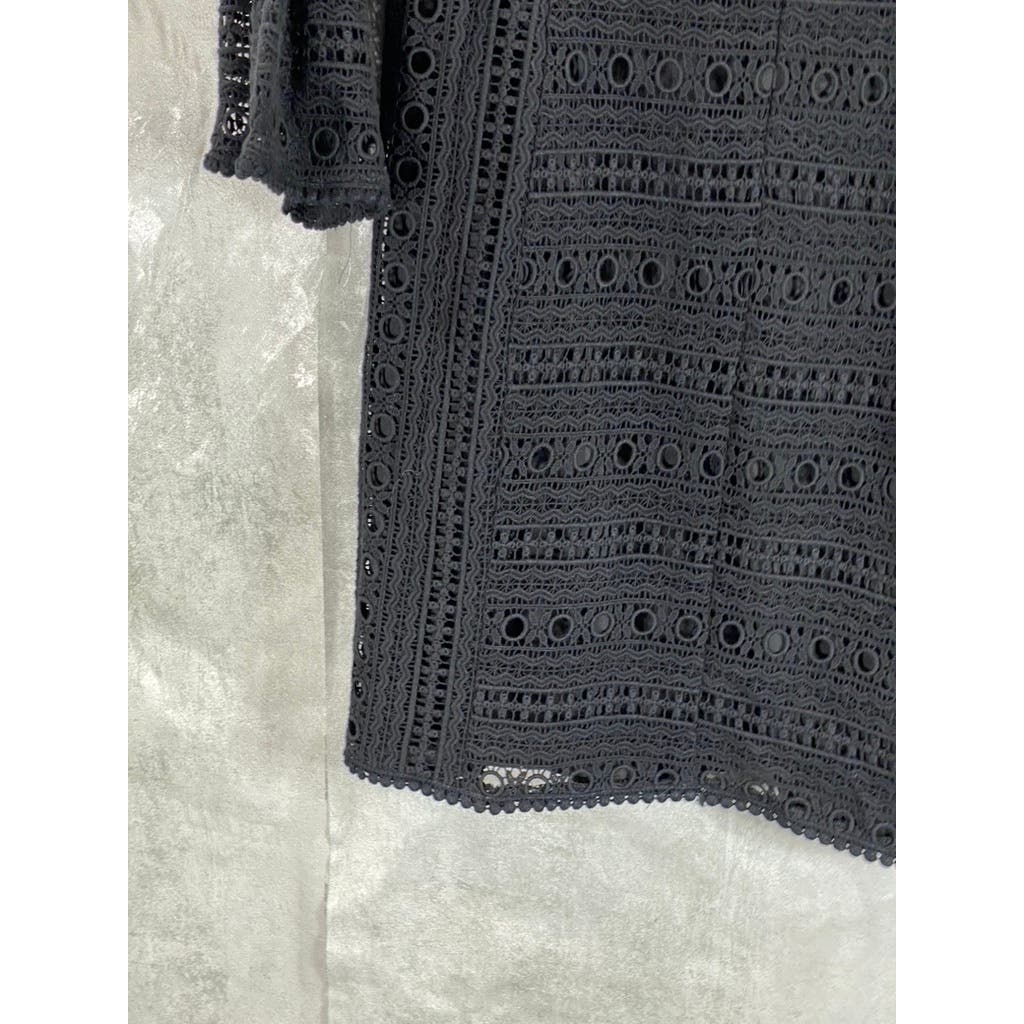NANETTE LEPORE Women's Black Crochet Flutter-Sleeve Mini Dress SZ 4