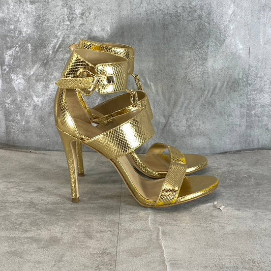 MICHAEL MICHAEL KORS Women's Gold Metallic Amos Ankle Cuff Stiletto Sandals SZ10