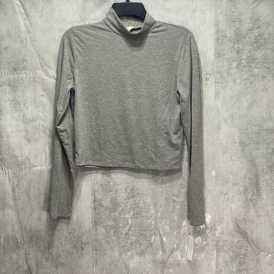 KINGSTON GREY Junior's Grey Long Sleeve Turtleneck Crop Top SZ L