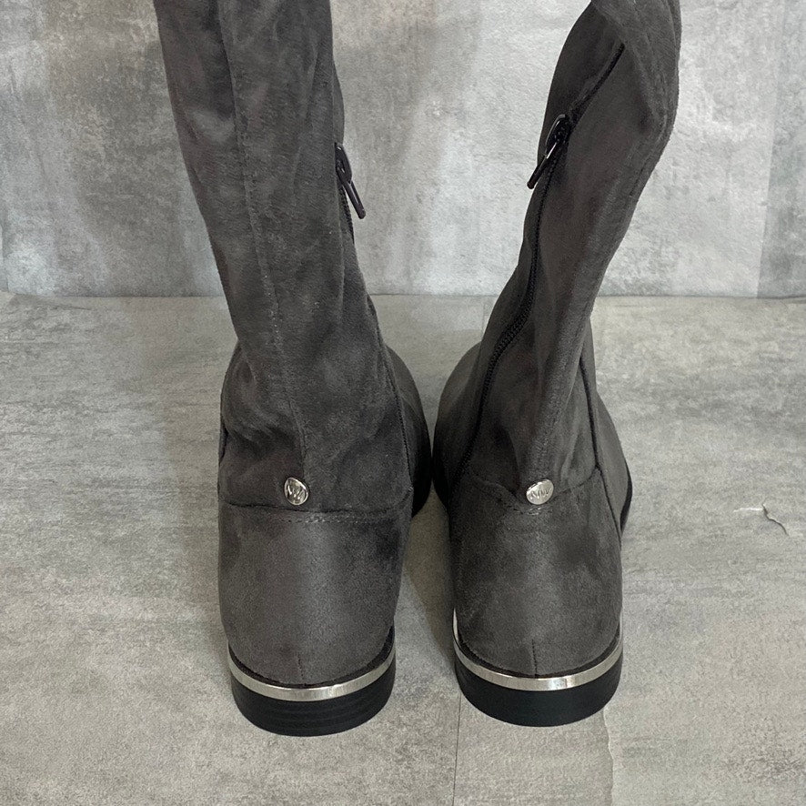 NINE WEST Dark Grey Allair Over The Knee Round-Toe Pull-On Block Heel Boots SZ 6.5