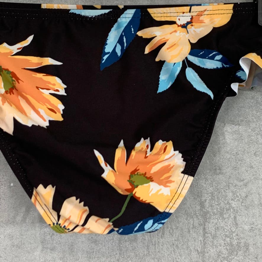 ELLA MOSS Black Moxie Floral Ruffle Side Moderate Coverage Bikini Bottoms SZ S