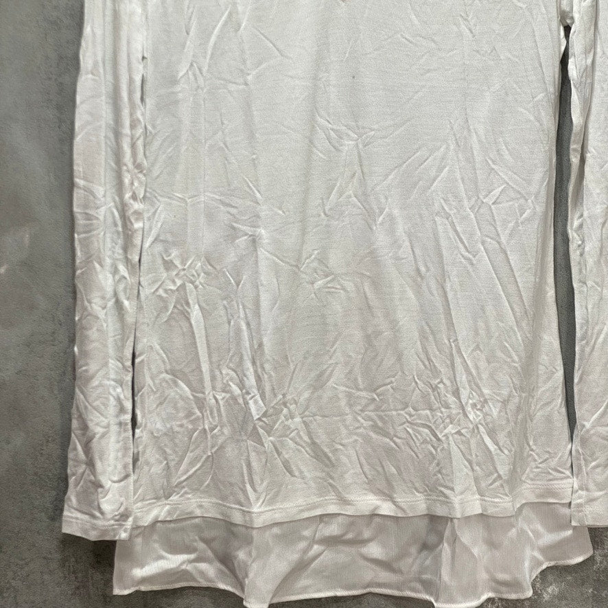 INC International Concepts White Sheer-Trim Long Sleeve Top SZ S