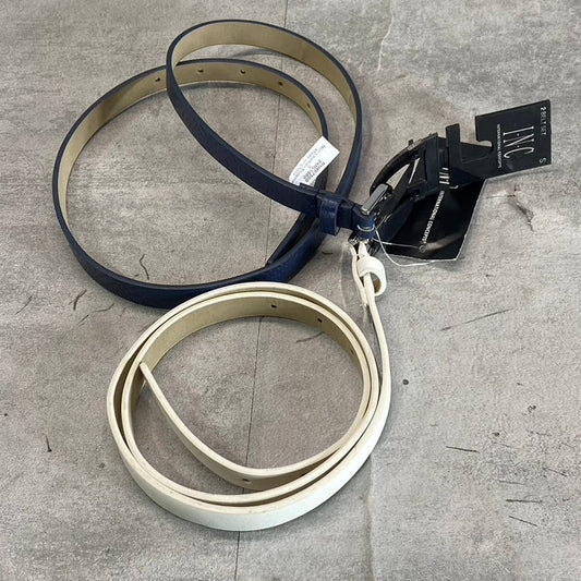 INC INTERNATIONAL CONCEPTS Women's White/Navy 2pc Solid Snake Belt Set SZ S