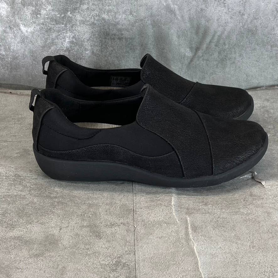 CLARKS Cloudsteppers Women's Wide Black Sillian Paz Slip-On Comfort Shoes SZ6.5W