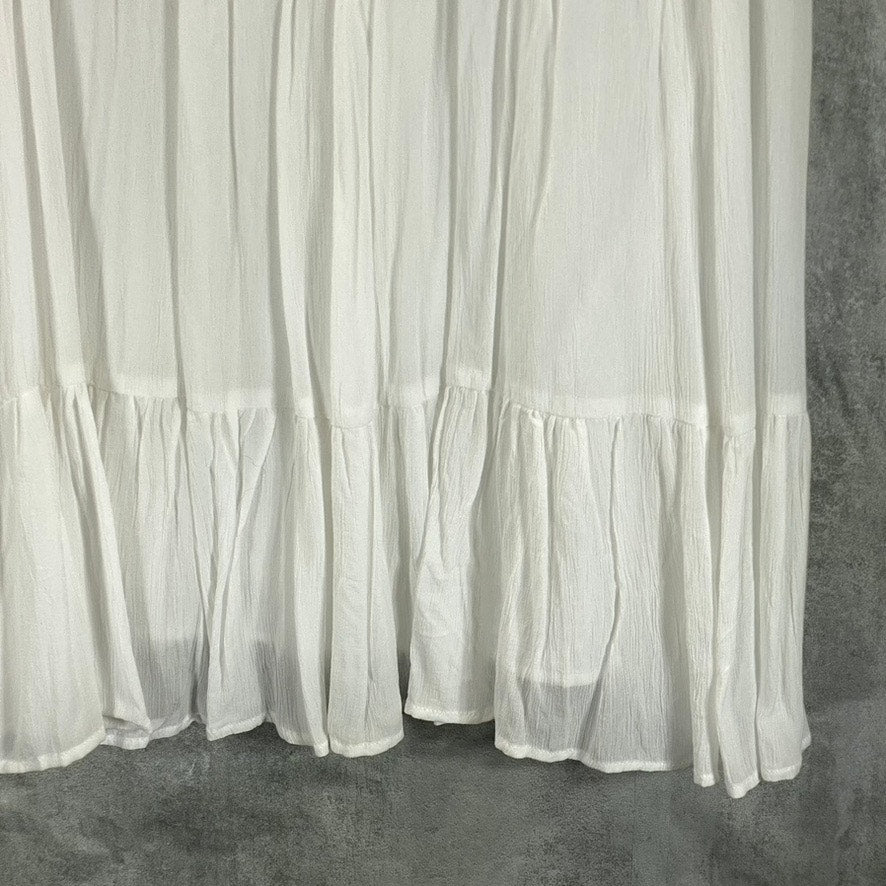 AND NOW THIS Women's White Split Tie-Neck Ruffle Tiered Mini Dress SZ M