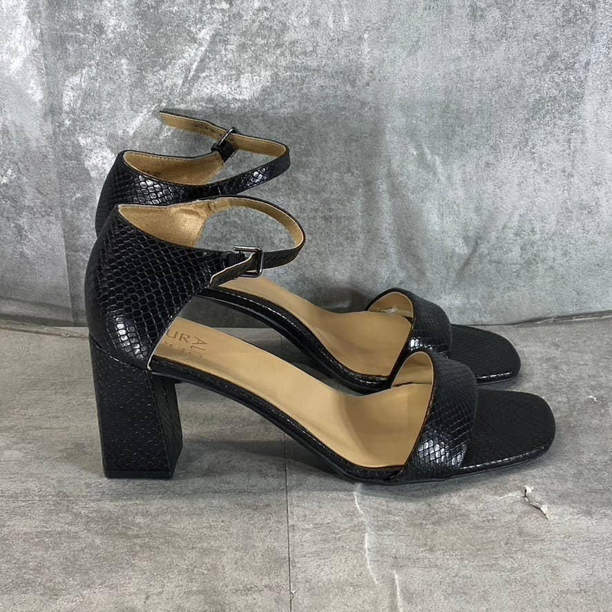 NATURALIZER Women's Black Snake Rayner Ankle-Strap Block-Heel Sandals SZ 11