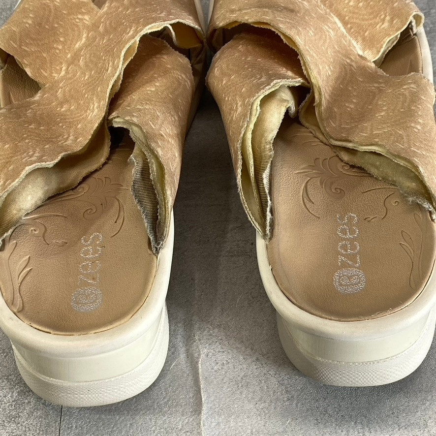 BZEES Women's Almond Sahara Washable Fabric Wedge Slide Sandals SZ 7