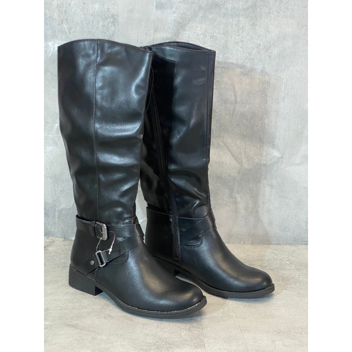 Copied - STYLE & CO Black Marliee Full Side Zip Round-Toe Tall Riding Boots SZ 7.5