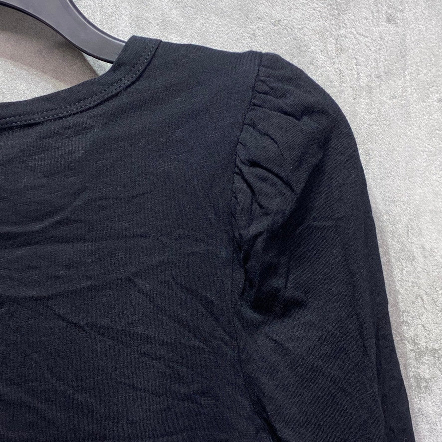 STYLE & CO Petite Solid Black 3/4 Puff-Sleeve Cotton Scoop Neck Pullover Top SZ P/M