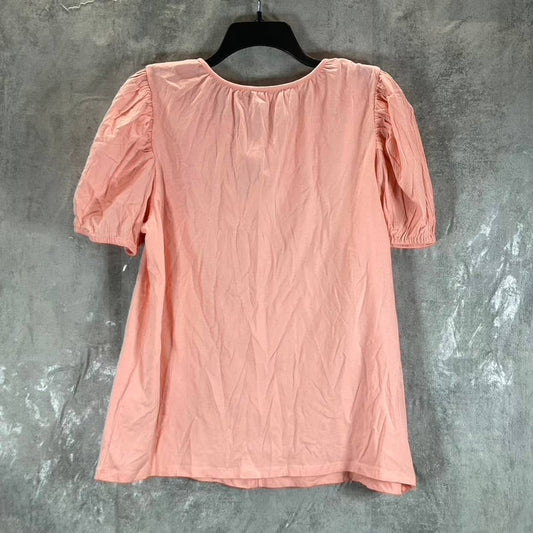 STYLE & CO Women's Pink Textured-Short Sleeve Tie Neck Top SZ XL