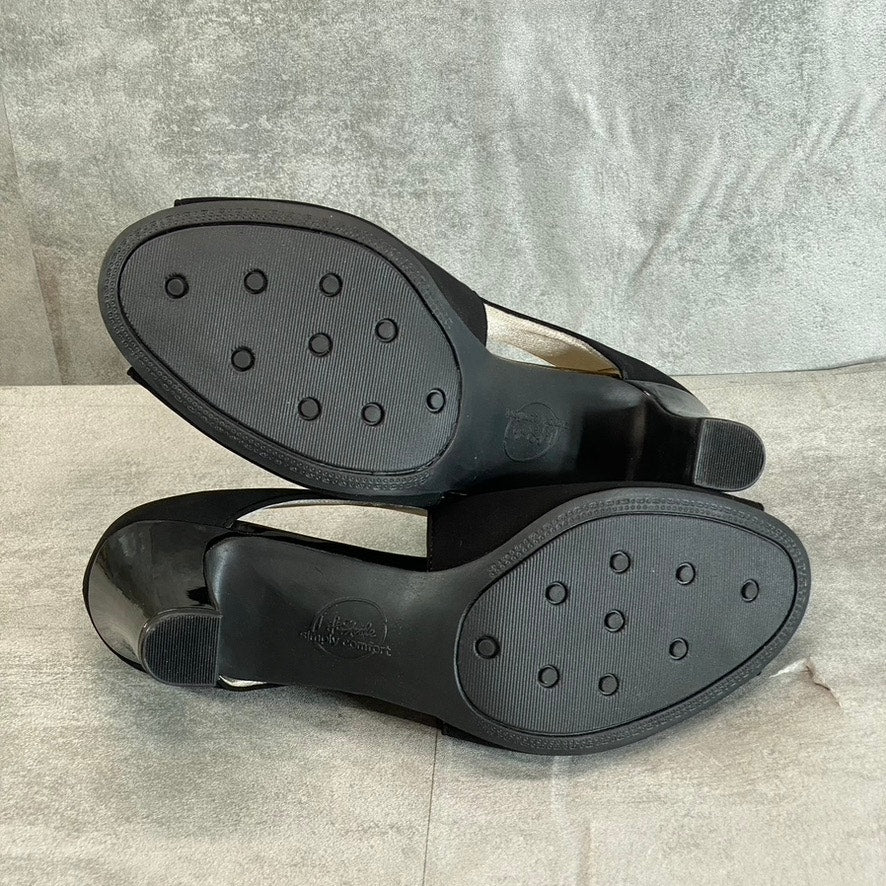 LIFESTRIDE Women's Black Fabric Carla Peep-Toe Slip-On Pumps SZ 9