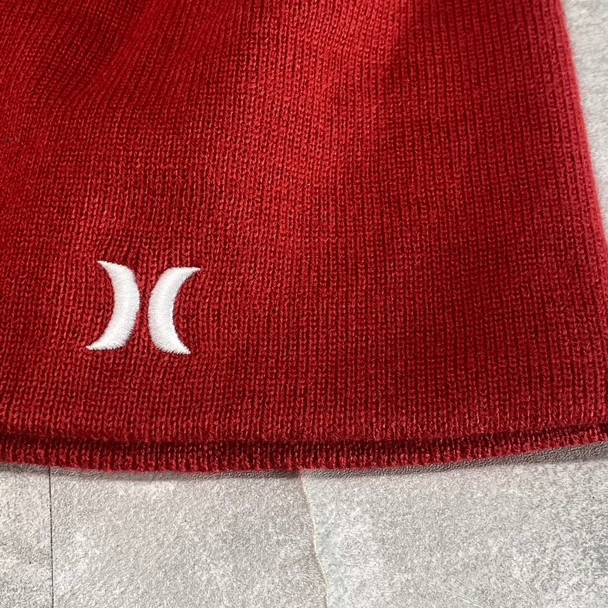 HURLEY Men's Red Ribbed Icon Embroidered Staple Beanie SZ OS