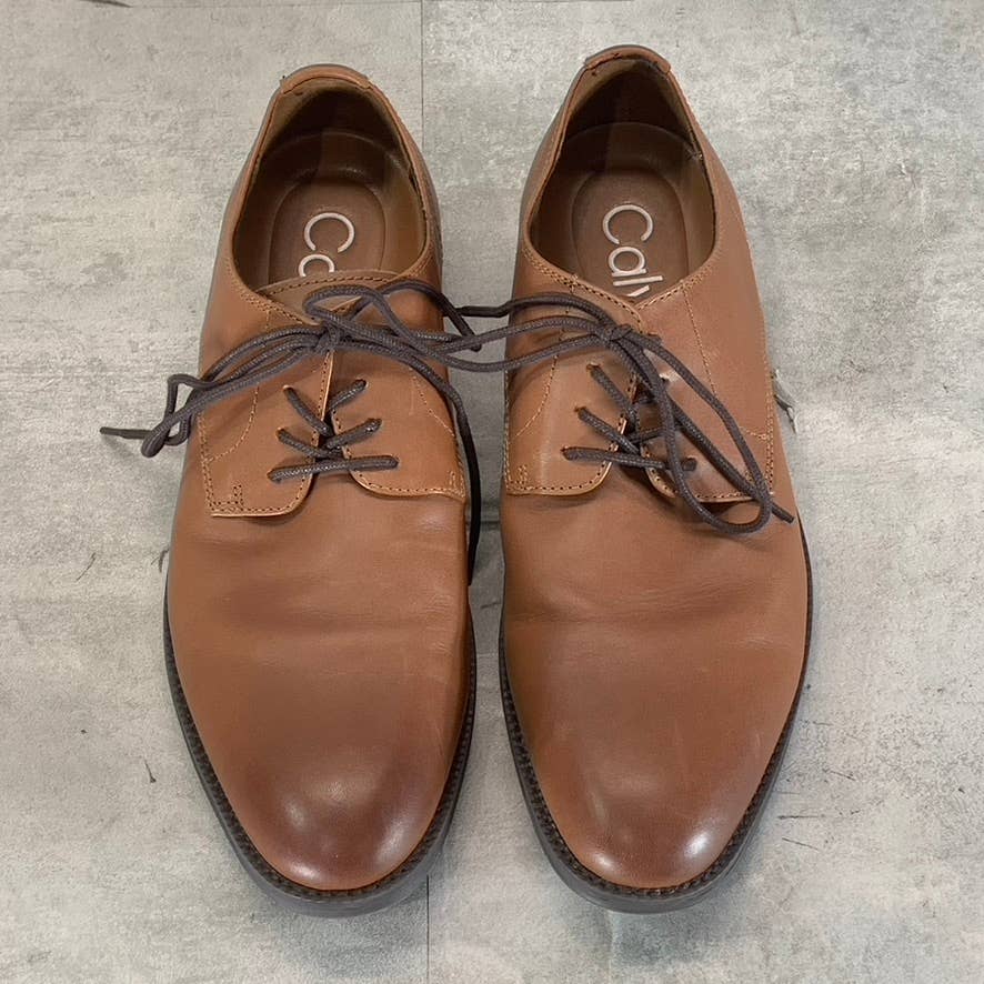 CALVIN KLEIN Men's Light Brown Leather Jack Lace-Up Dress Loafers SZ 9