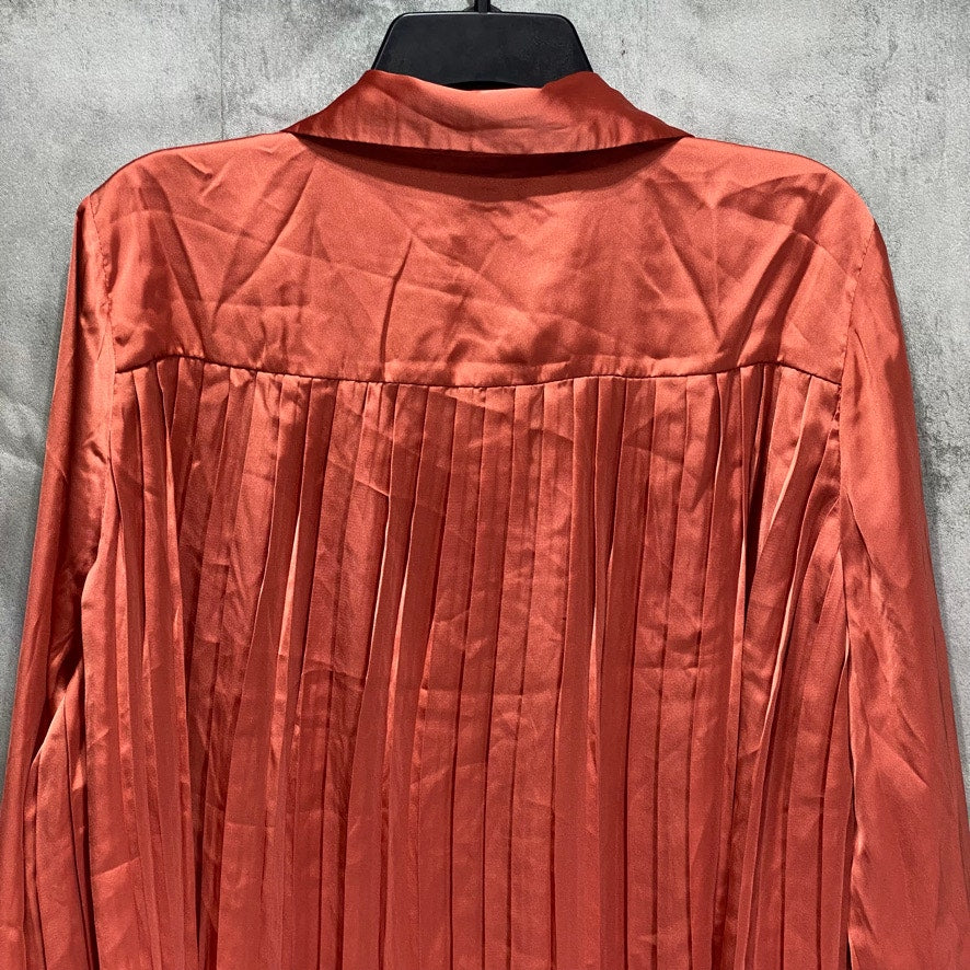 BELLDINI Black Label Plus Size Ginger Spice Pleated Back Button-Up Long Sleeve Blouse SZ 2X