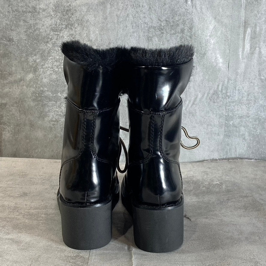 INC INTERNATIONAL CONCEPTS Women's Black Faux-Fur Hannia Lace-Up Wedge Boots SZ6