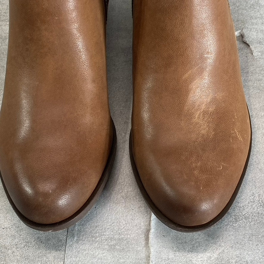 LUCKY BRAND Women's Toffee Barillos Leather Basel Double Side-Zip Block-Heel