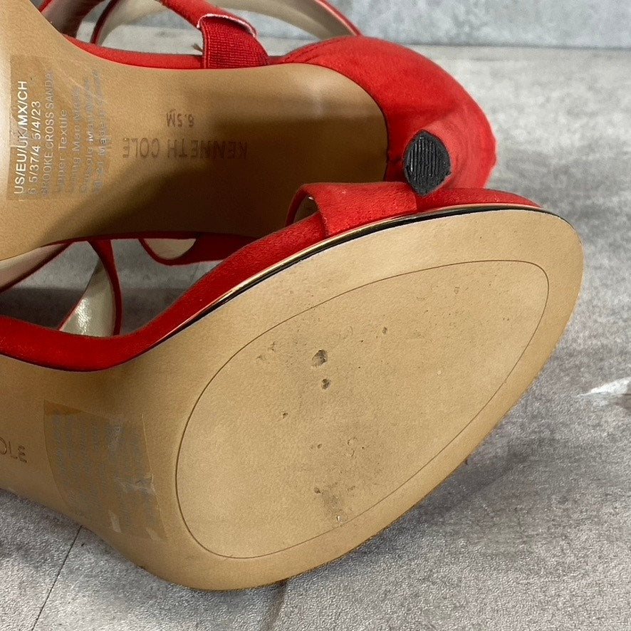 KENNETH COLE NEWYORK Women's Red Brooke Cross Heeled Round-Toe Dress Sandals SZ 6.5