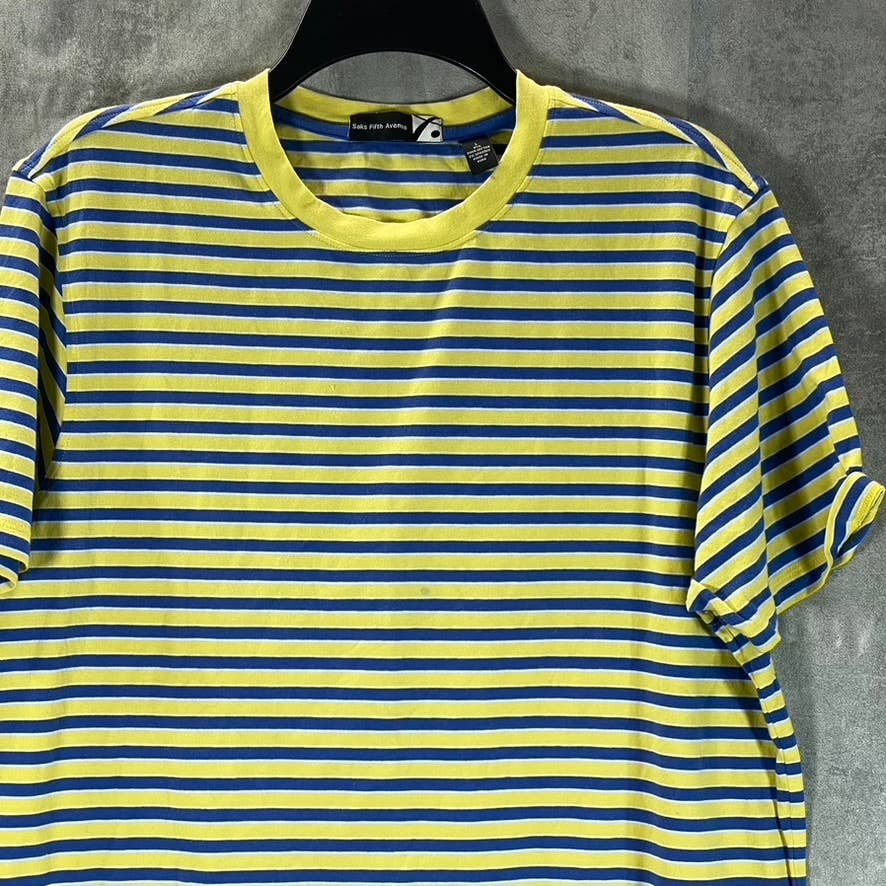SAKS FIFTH AVENUE Men's Yellow/Blue Crewneck Cotton Short-Sleeve T-Shirt SZ L
