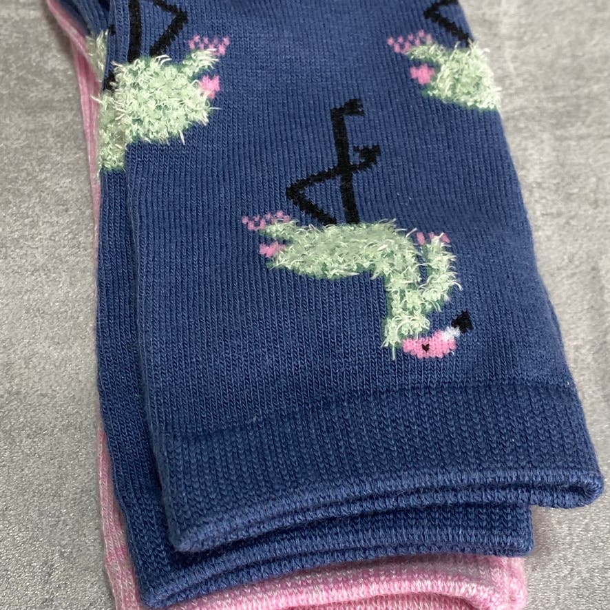 FREE PRESS Navy/Pink Flamingo Novelty Crew Socks 2pack SZ OS