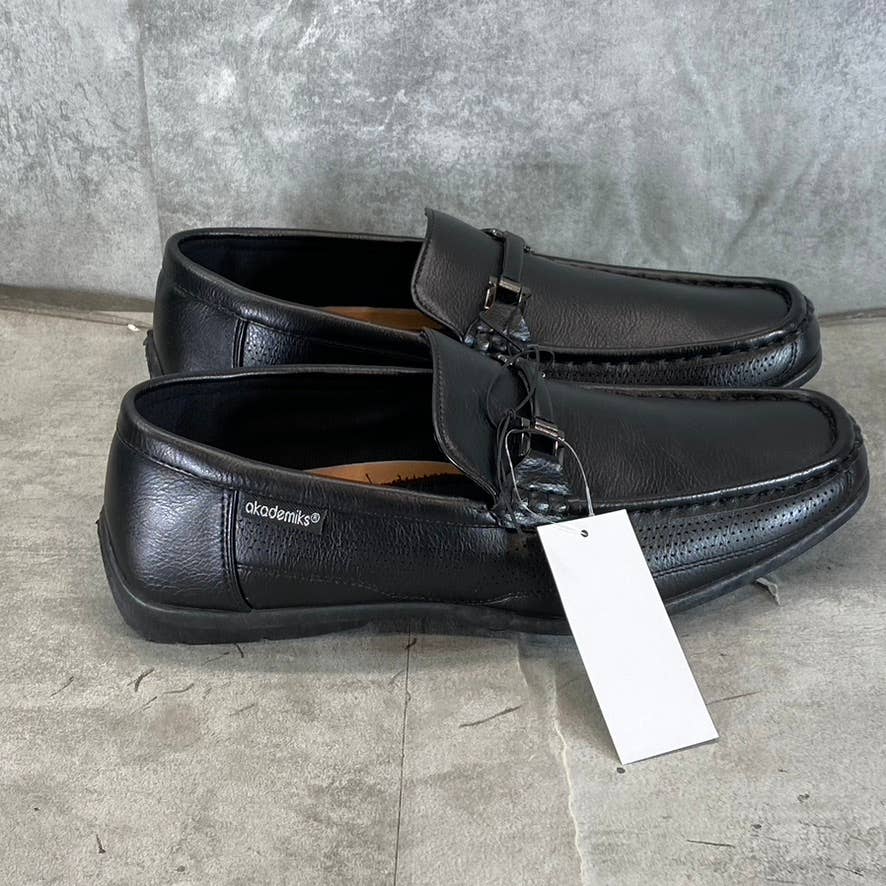 AKADEMIKS Men's Black Faux-Leather Stride Driving Slip-On Loafers SZ 10