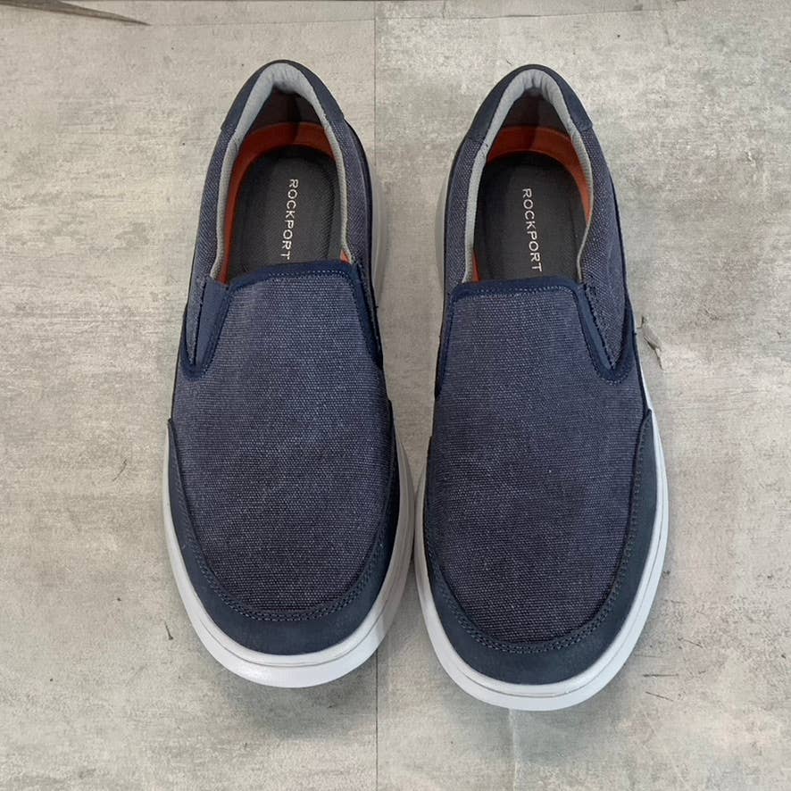 ROCKPORT Men's Navy Canvas Beckwith Double Gore Slip-On Sneakers SZ 9
