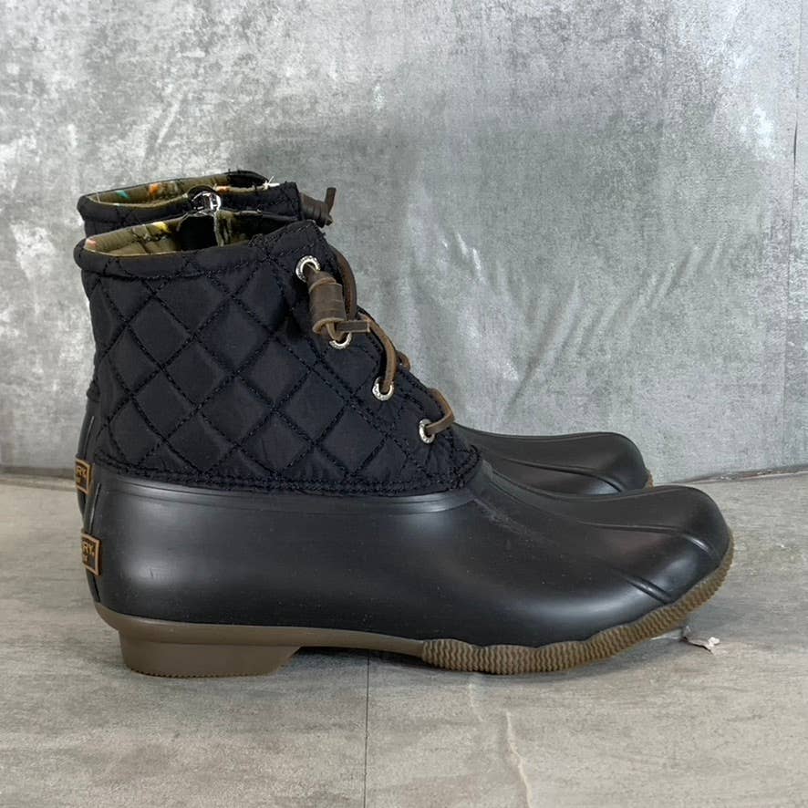 SPERRY Women's Black Saltwater Quilted Lace-Up Waterproof Duck Boots SZ 8