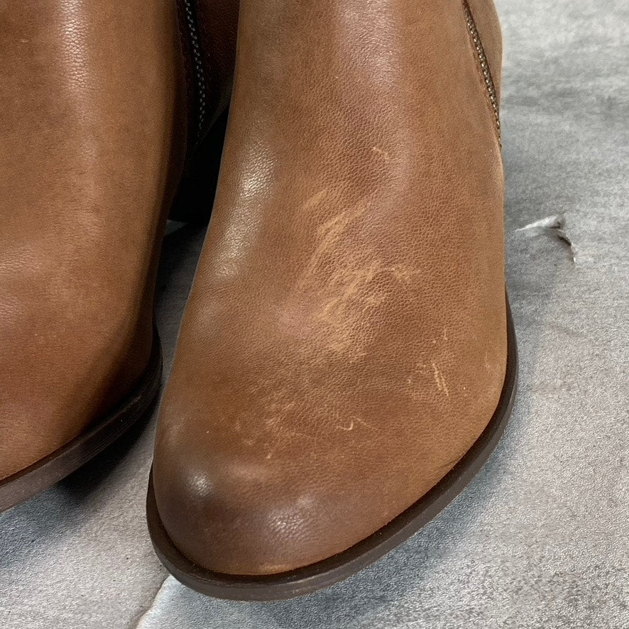 LUCKY BRAND Women's Toffee Barillos Leather Basel Double Side-Zip Block-Heel