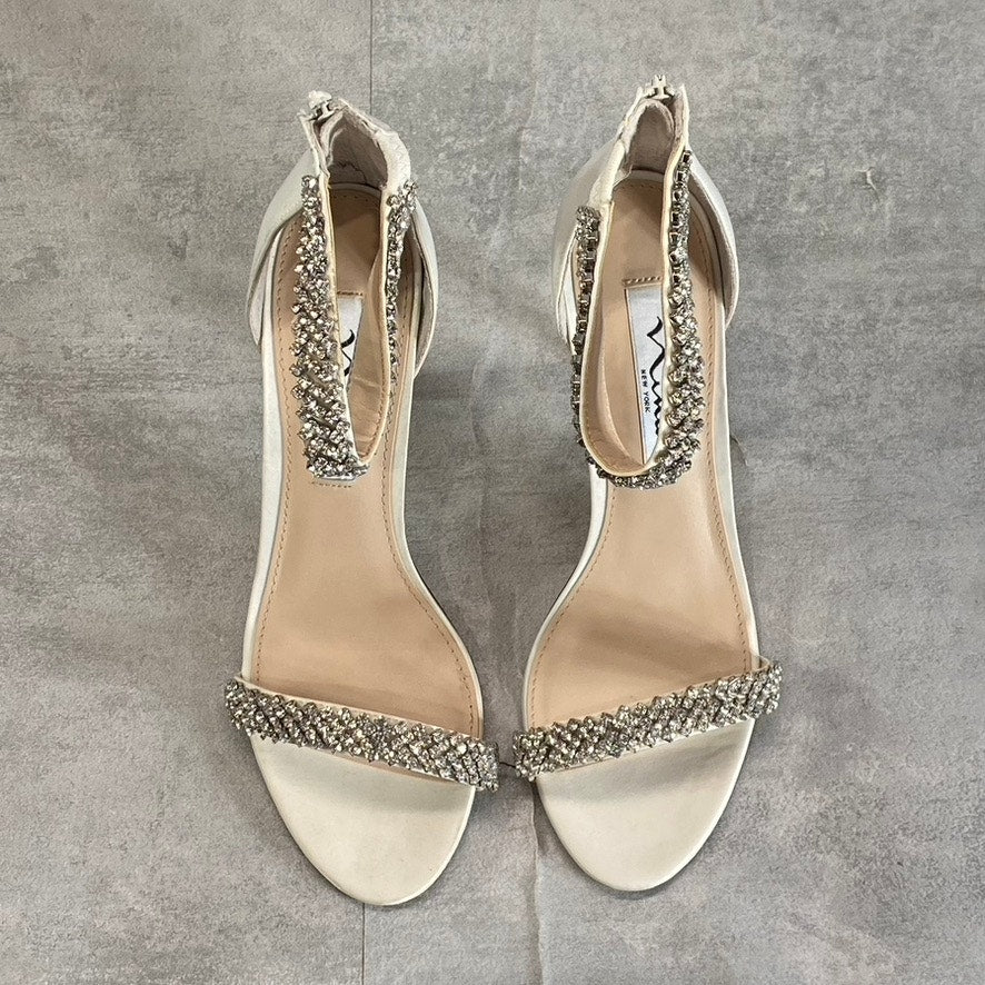 NINA Women's Ivory Luster Satin Vauna Rhinestone Embellished Dress Sandals SZ 7
