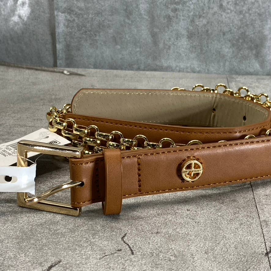 GIANI BERNINI Women's Cognac Faux-Leather Metal Link Belt SZ M