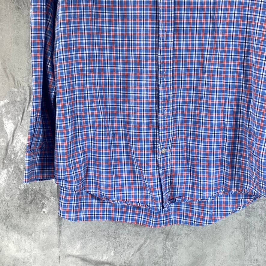 VINEYARD VINES Men's Blue/Orange Plaid Classic-Fit Button-Up Whale Shirt SZ L