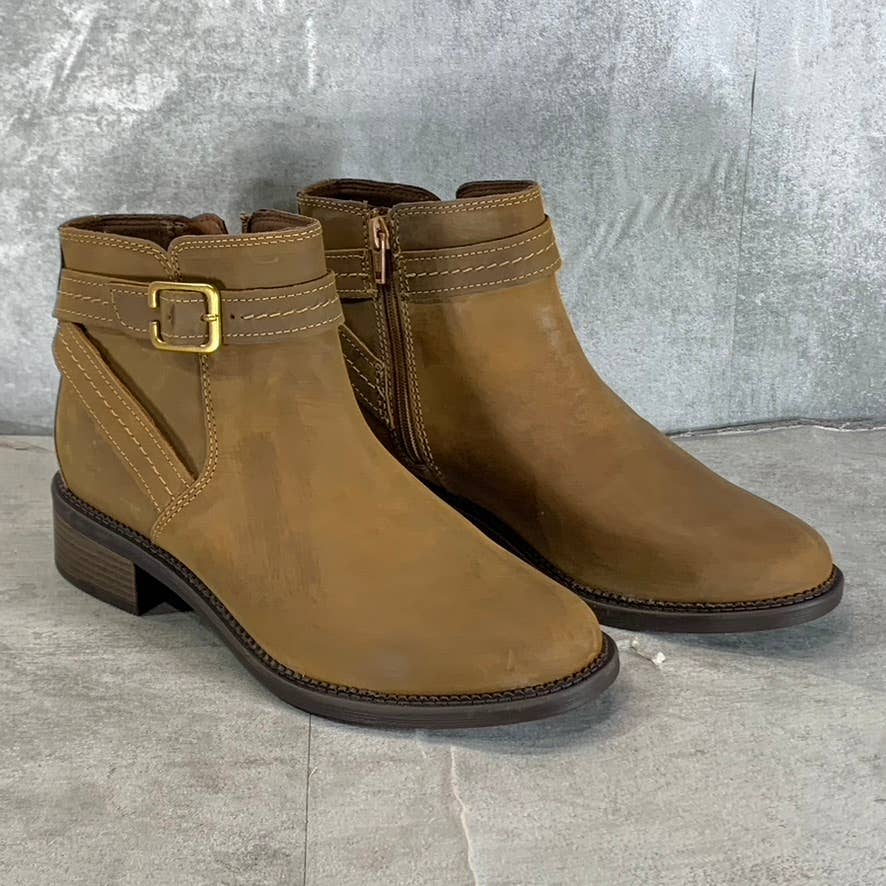 CLARKS Collection Women's Dark Tan Leather Maye Strap Ankle Boots SZ 8.5