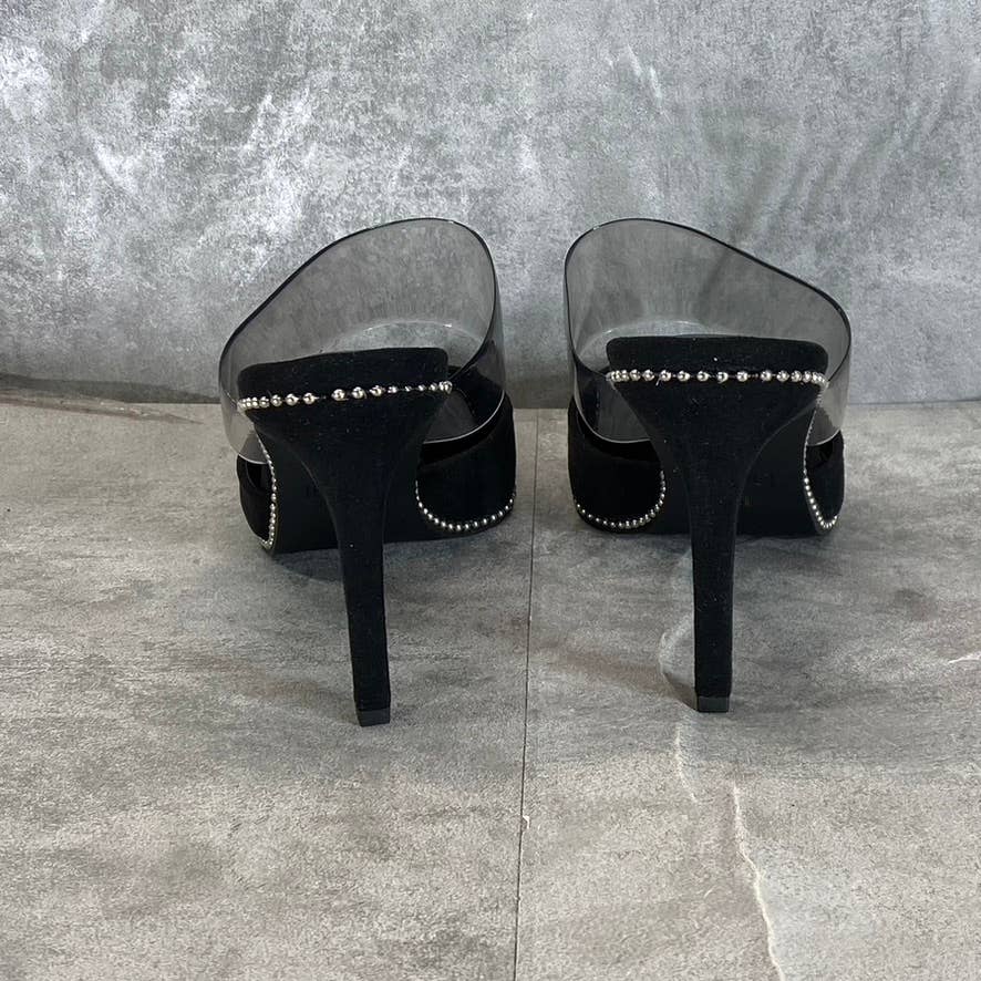 BAR III Women's Black Microsuede Brielle Studded Pointed-Toe Mule Pumps SZ 8.5