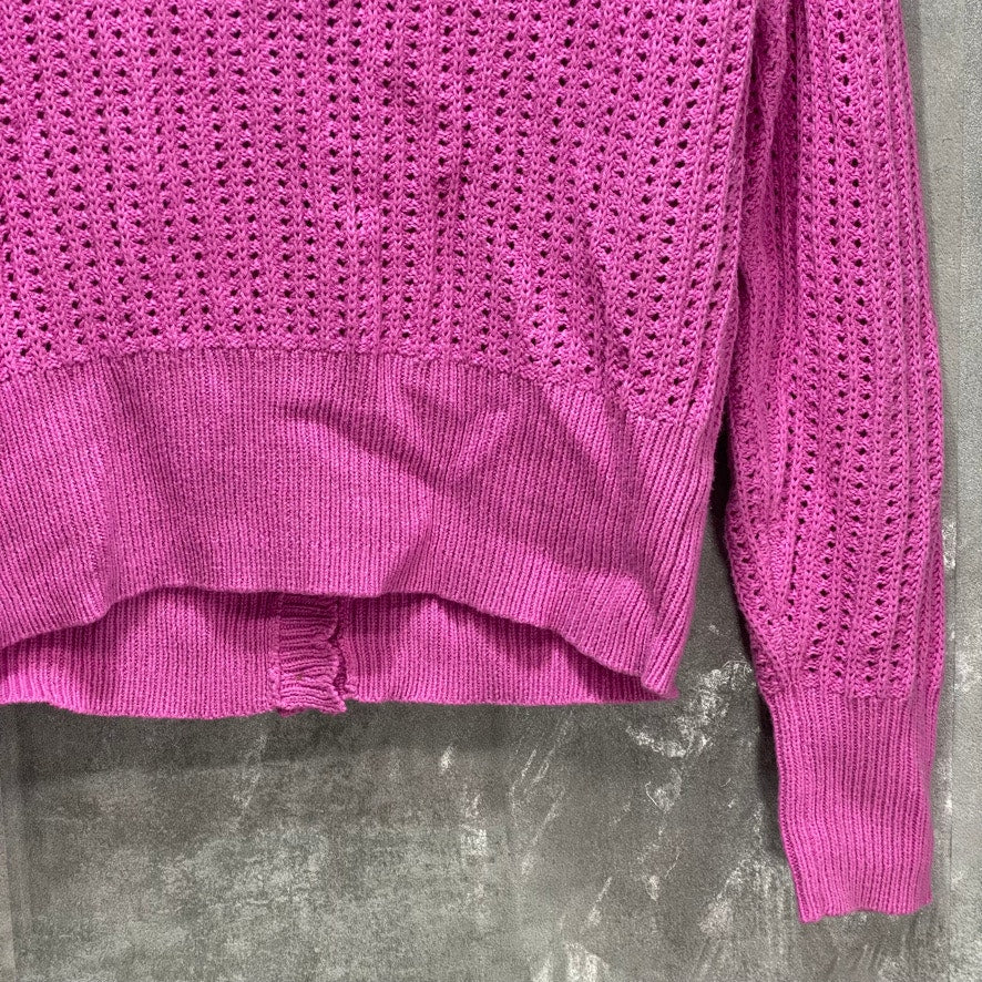 CHARTER CLUB Boutique Pink Open-Knit Scalloped-Trim Long Sleeve Cardigan SZ S