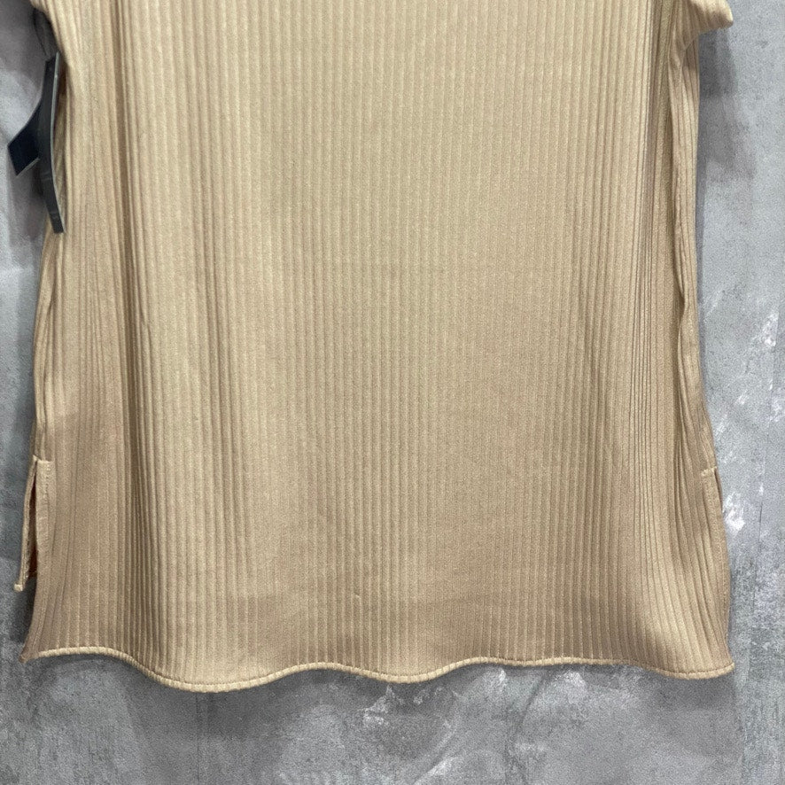 ALFANI Beige Ribbed High-Low Short Sleeve Scoop Neck Tunic Top SZ L