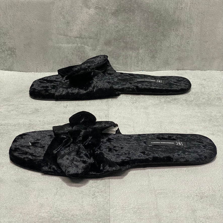 INC INTERNATIONAL CONCEPTS Black Crushed-Velvet Knot Slide Slippers SZ XL(11-12)