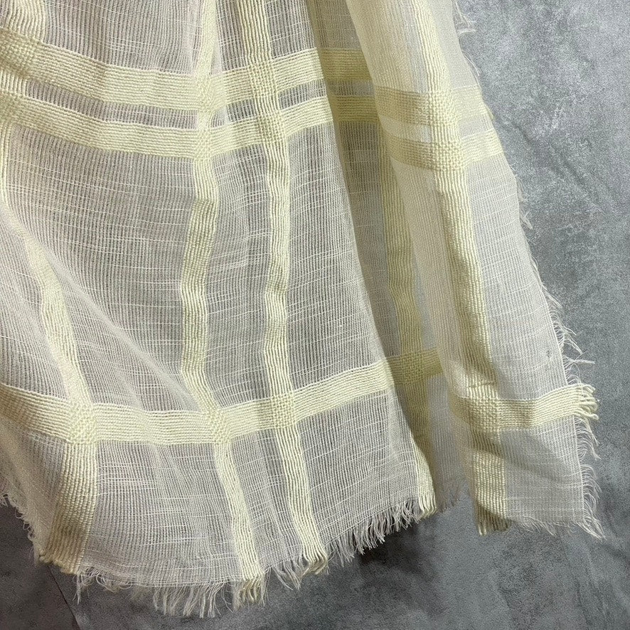 CEJON Women's Ivory Plaid Fringe Detail Scarf SZ OS