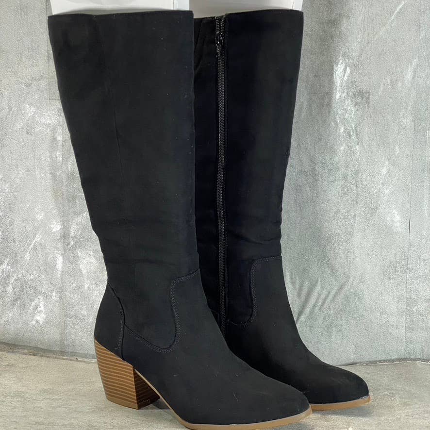 STYLE & CO Women's Black Microsuede Warrda Round-Toe Block-Heel Tall Boots SZ6.5