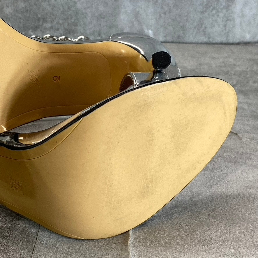 BCBGENERATION Women's Silver Jadia Chain Detail Ankle Strap Dress Sandals SZ 9