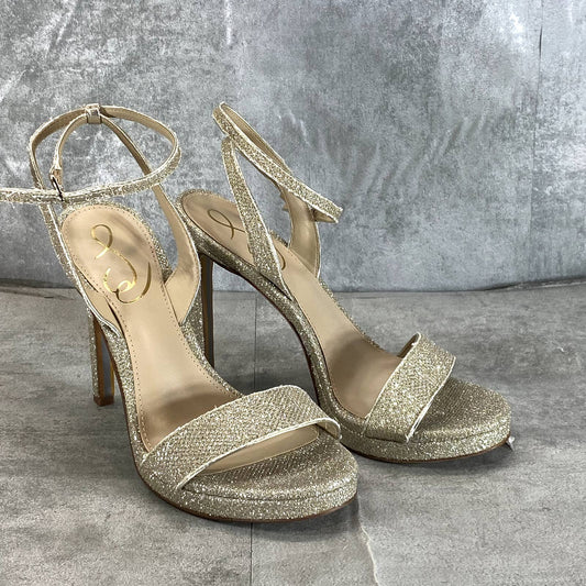 SAM EDELMAN Women's Gold Glitter Jade Ankle-Strap Stiletto Evening Sandals SZ 6